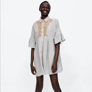 Zara Embroidered Bib Front Dress
